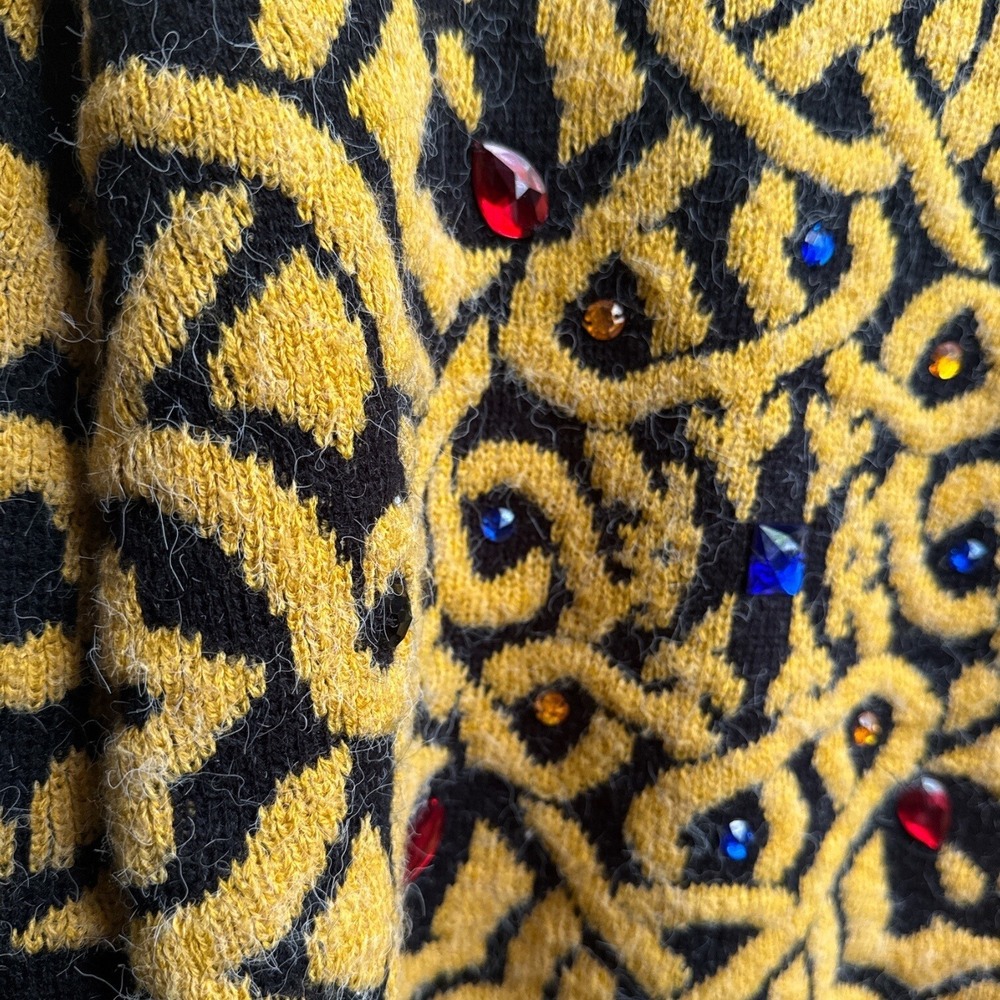 80's/90's Vintage Midnight Blues Womens‎ Embellished Small Sweater Jewel Fuzzy - Picture 5 of 12